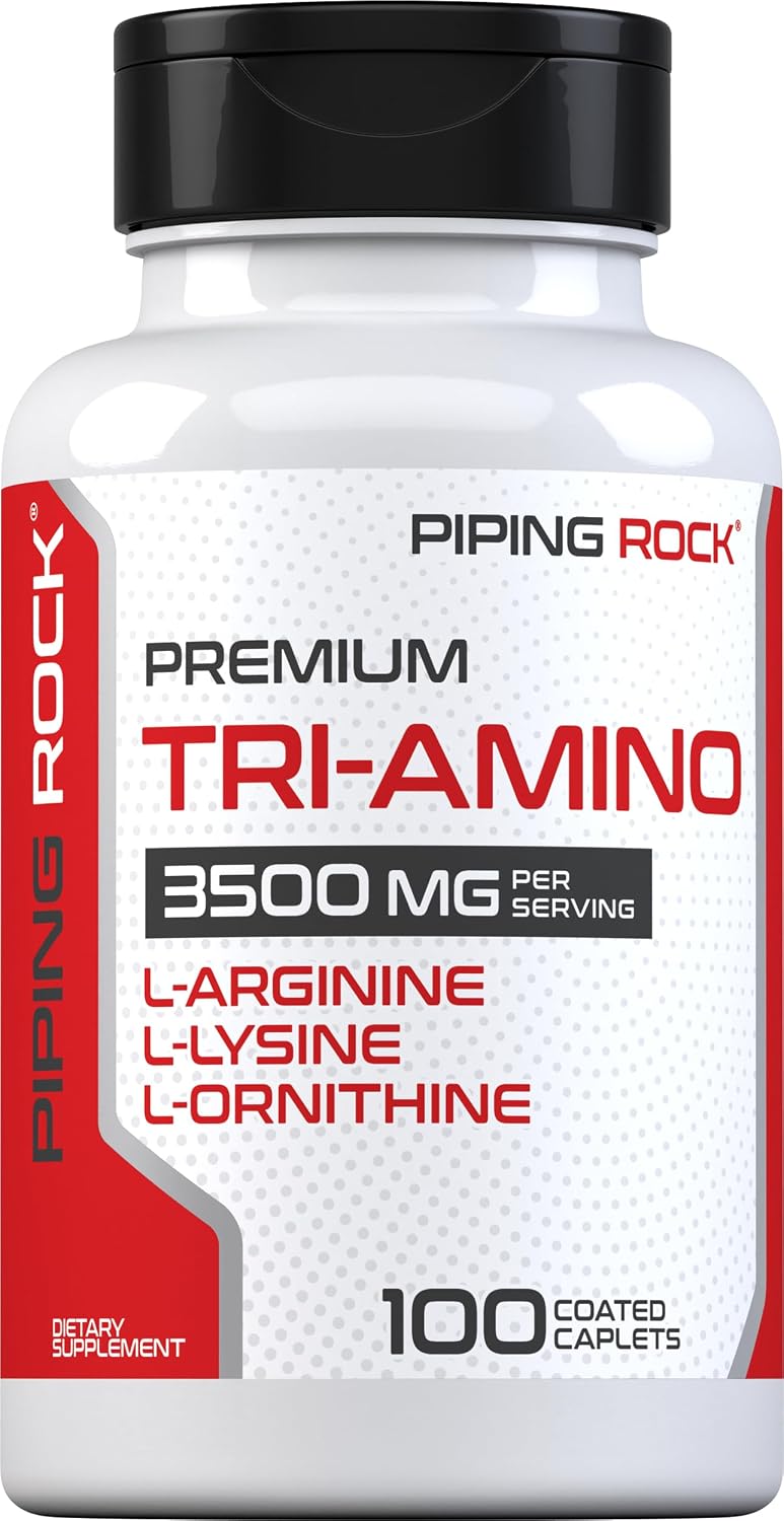 Piping Rock Tri Amino Supplement | 100 Caplets | L-Arginine, L-Ornithine, L-Lysine - görsel 1