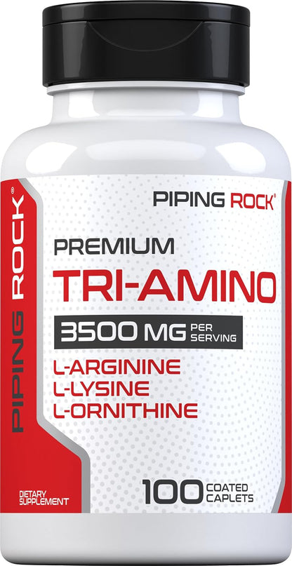 Piping Rock Tri Amino Supplement | 100 Caplets | L-Arginine, L-Ornithine, L-Lysine
