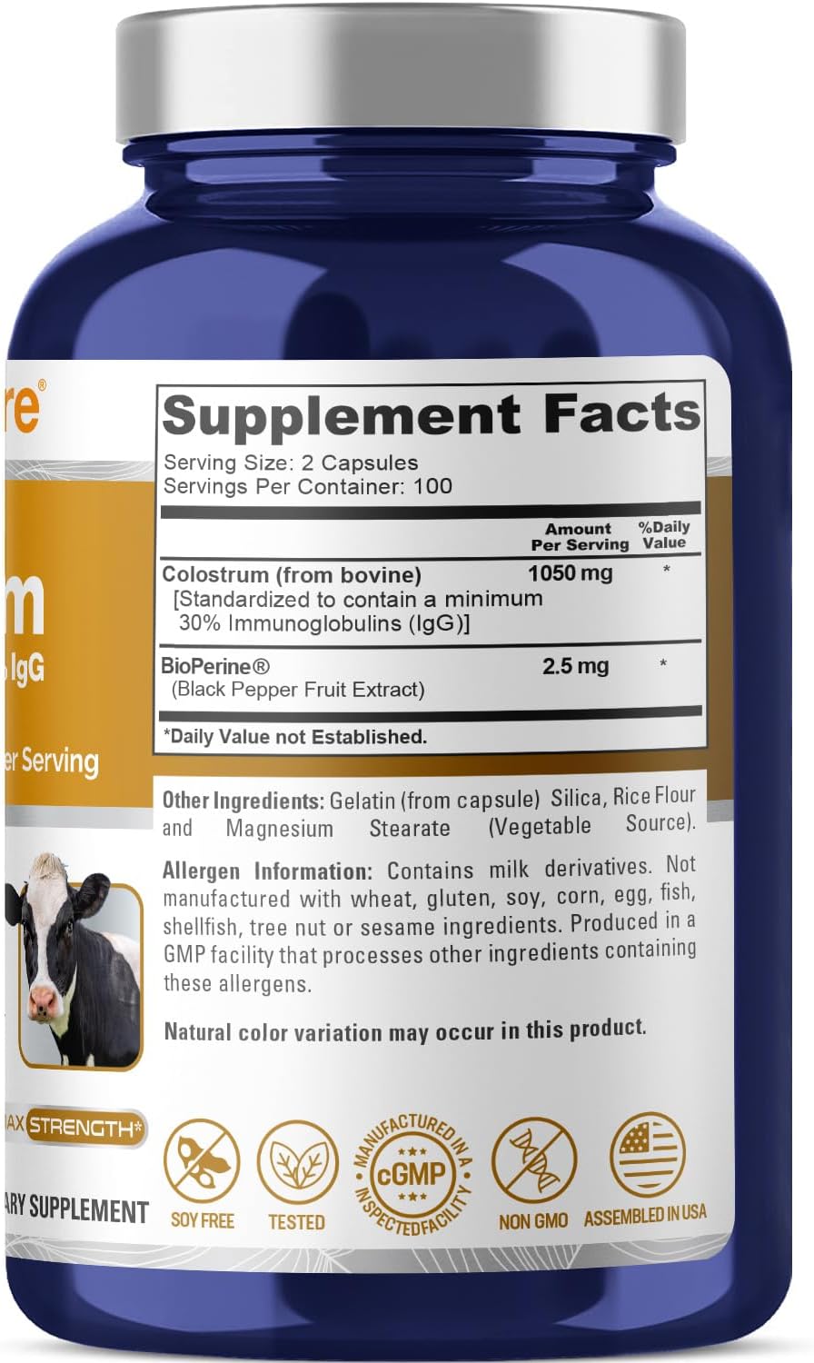 NusaPure Colostrum 1050 mg 30% IgG 200 Capsules with Bioperine - görsel 2