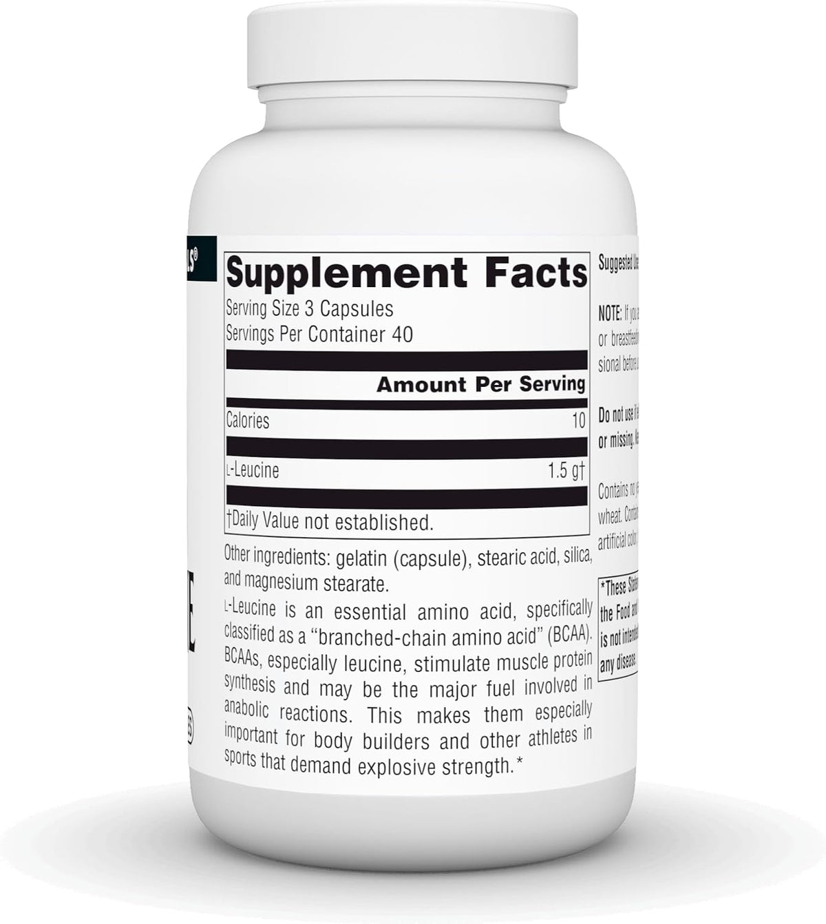 Source Naturals L-Leucine 500 mg, Free Form Amino Acid, 120 Capsules - görsel 3