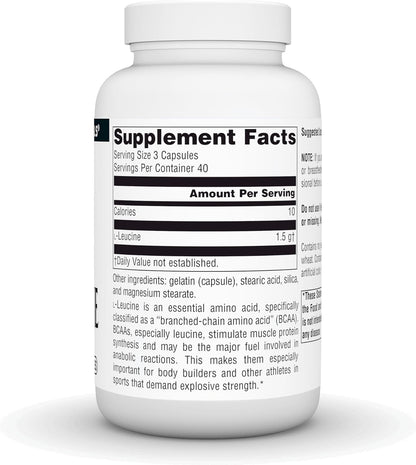 Source Naturals L-Leucine 500 mg, Free Form Amino Acid, 120 Capsules