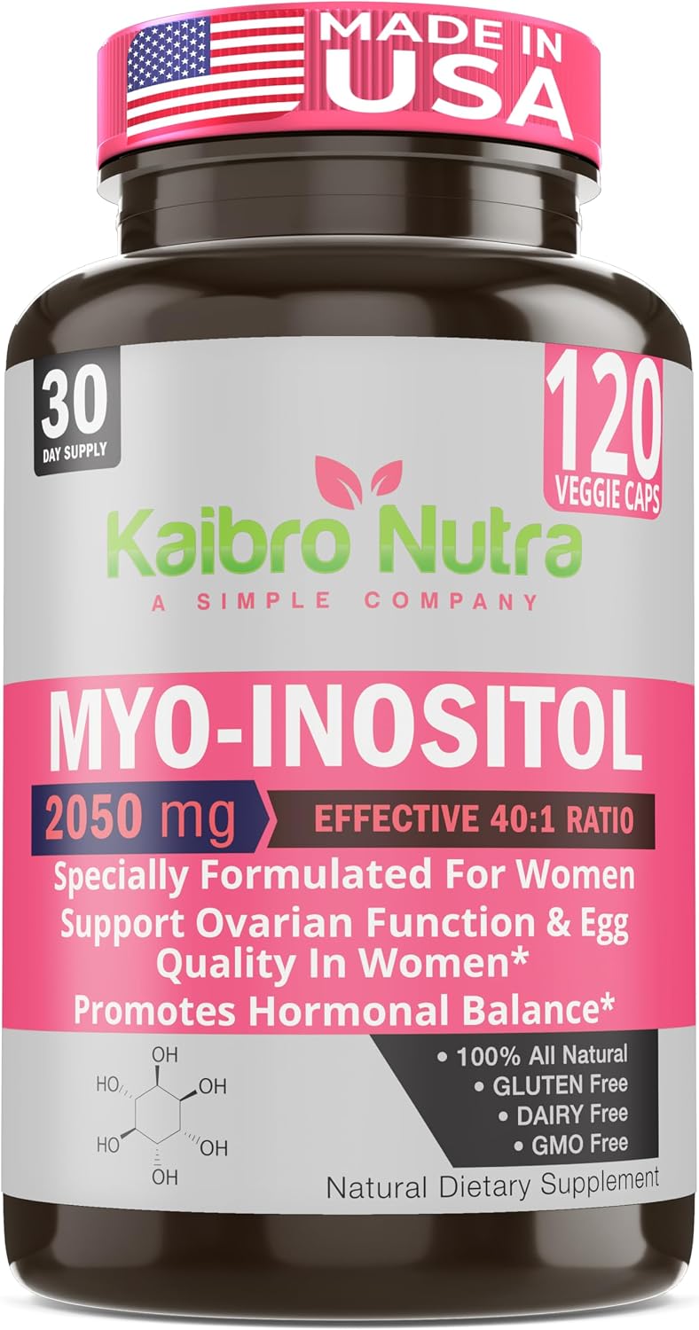 Kaibro Nutra Myo-Inositol Supplement, Myo-Inositol & D-Chiro Inositol 40:1 Ratio, Women's Health Support with Vitamin B8, 2050mg, Vegan, Non-GMO Capsules (120 Count) - görsel 1