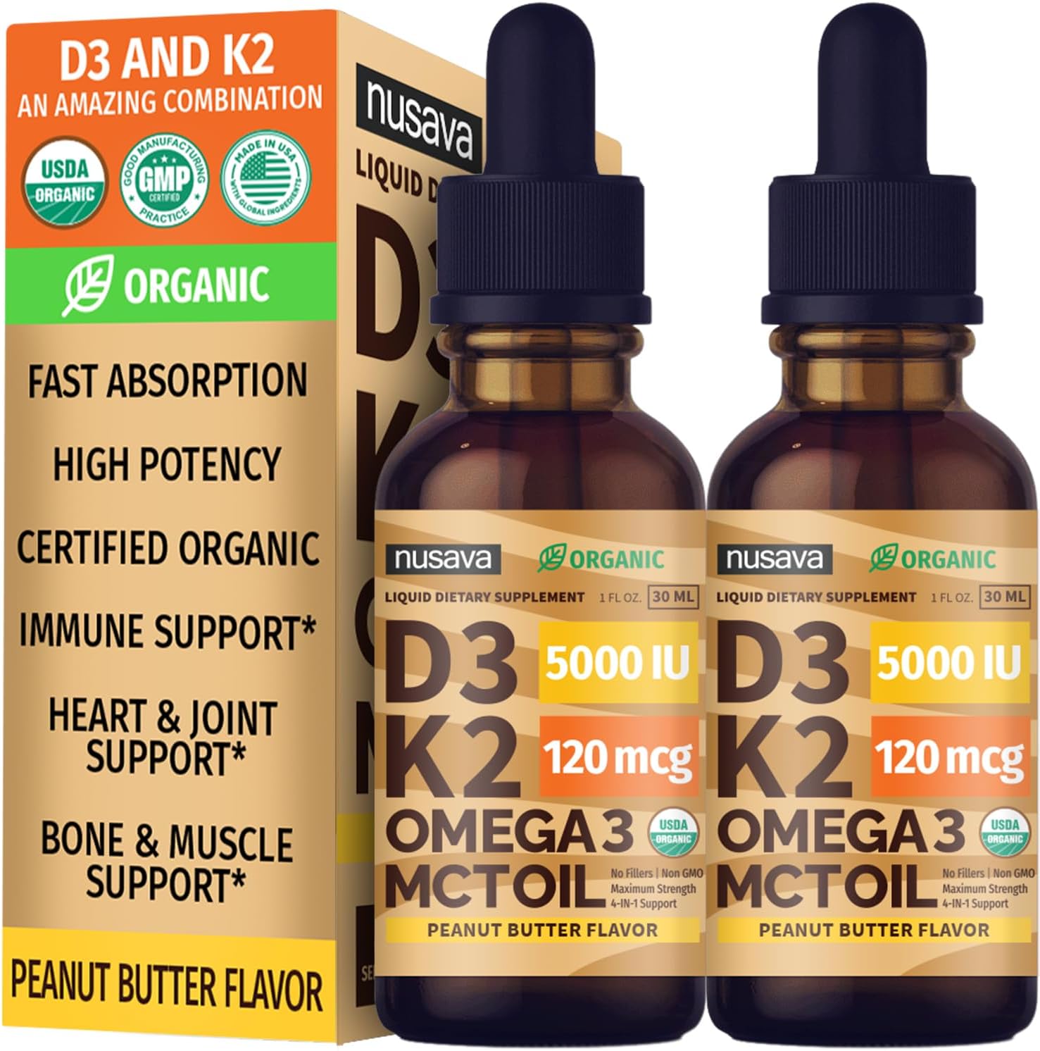 NUSAVA Organic Vitamin D3 K2 Drops with MCT Oil & Omega-3, Chocolate Flavour – Twin Pack - görsel 9