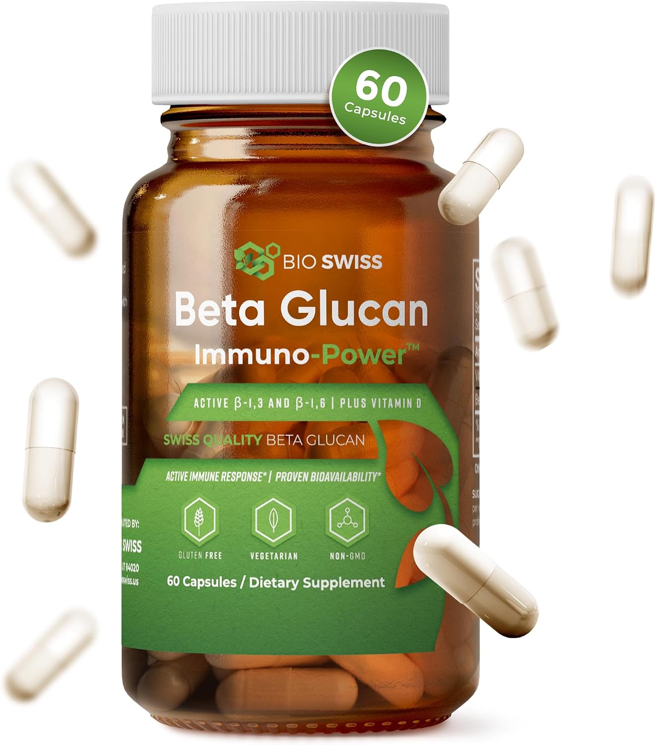 Bio Swiss Beta Glucan Immunity Power - 1,3D-1,6D Glucan with Vitamin D - Immune Support Supplement for Enhanced Defence and Wellness - Vegan, Gluten-Free (120 Capsules) - görsel 7