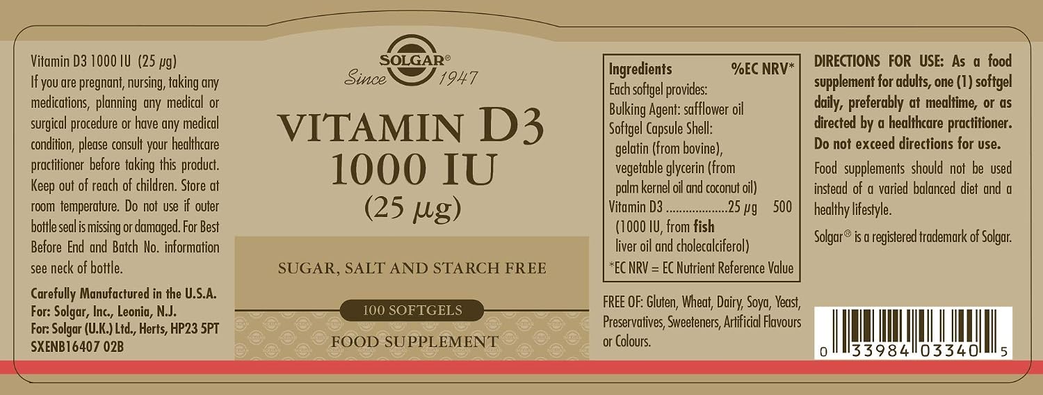 Solgar Vitamin D3 (Cholecalciferol) 1000 IU Softgels, 100 Count - görsel 6