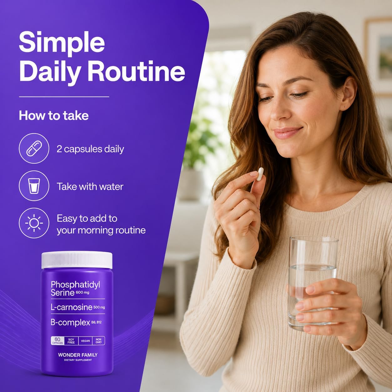Phosphatidylserine 600 mg with L-Carnosine 500 mg + B6, B12 & Folate | Non-Soya Sunflower Lecithin PS Complex | Plant-Based, Non-GM | 60 Capsules - görsel 7