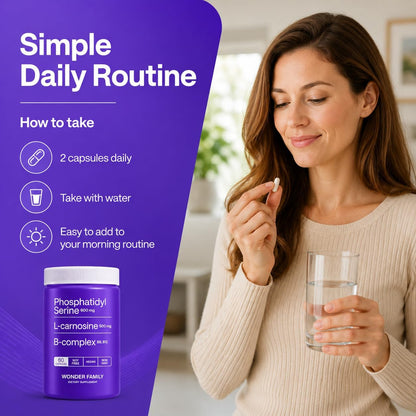 Phosphatidylserine 600 mg with L-Carnosine 500 mg + B6, B12 & Folate | Non-Soya Sunflower Lecithin PS Complex | Plant-Based, Non-GM | 60 Capsules