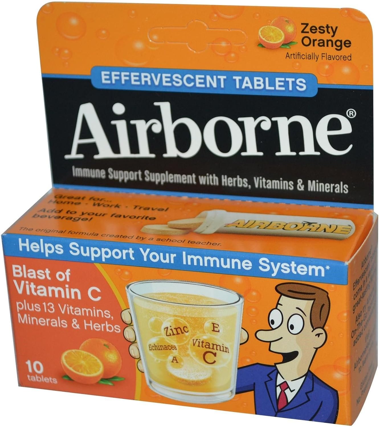 Airborne Zesty Orange Effervescent Tablets, 1000mg Vitamin C – Immune Support Food Supplement (120 Tablets) - görsel 1