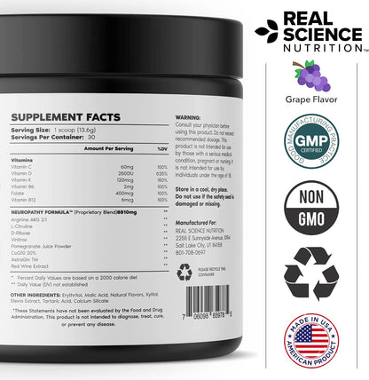 Real Science Nutrition Neuropathy Miracle - Natural Powder Supplement to Support Circulation and Nerve Health