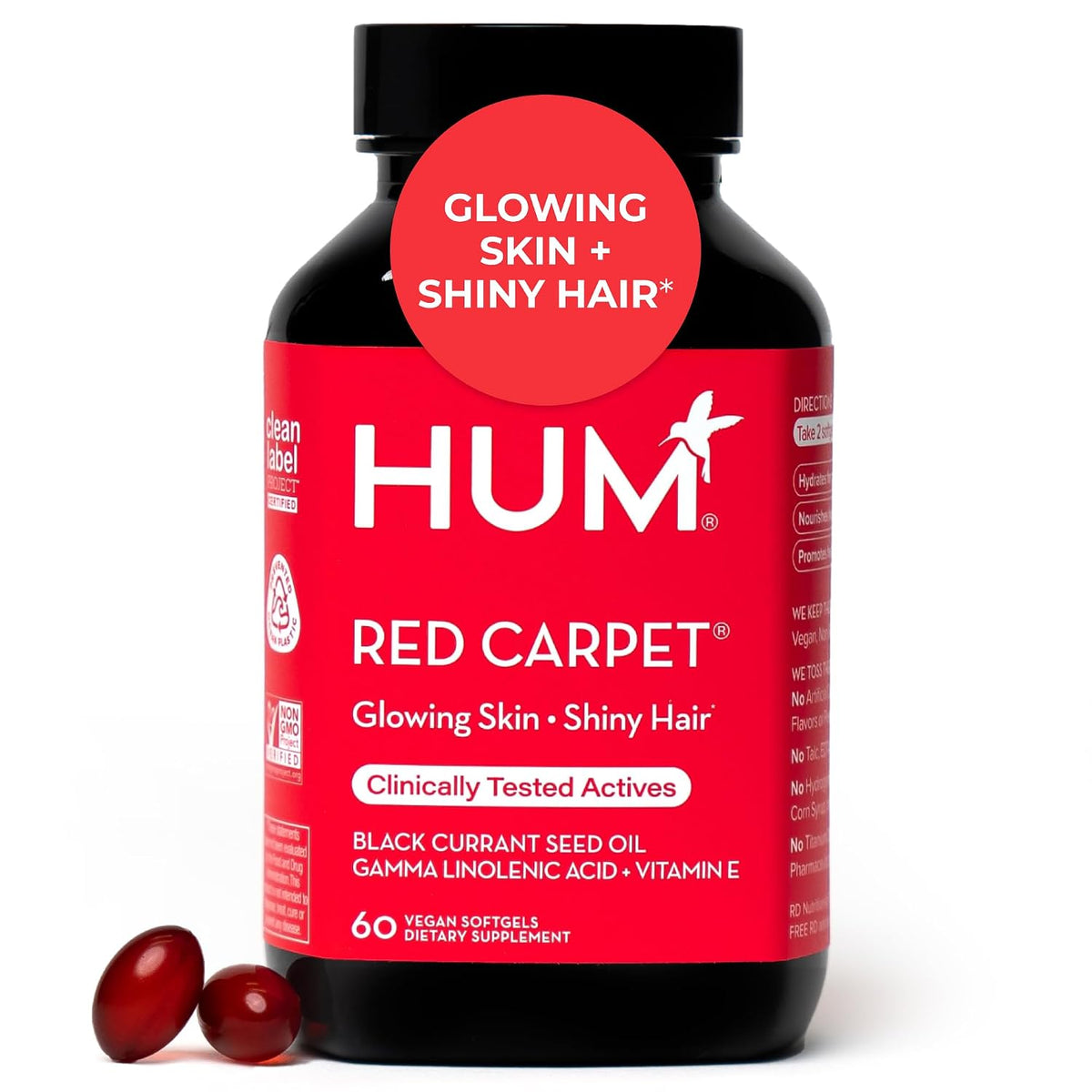 HUM Red Carpet Skin & Hair Vitamins for Women with Omega 3 Fatty Acids, Vitamin E, and Black Currant Seed Oil - görsel 1