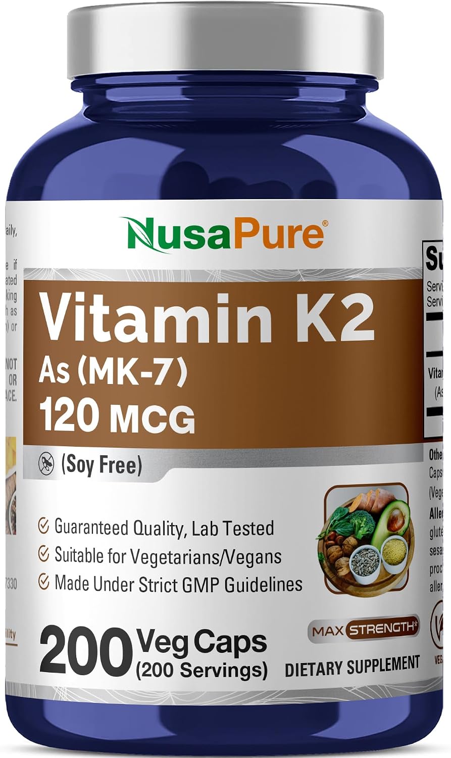NusaPure Vitamin K2 MK7 120 mcg 200 Veggie Caps (Soya-free, Non-GM, Vegan) - görsel 1