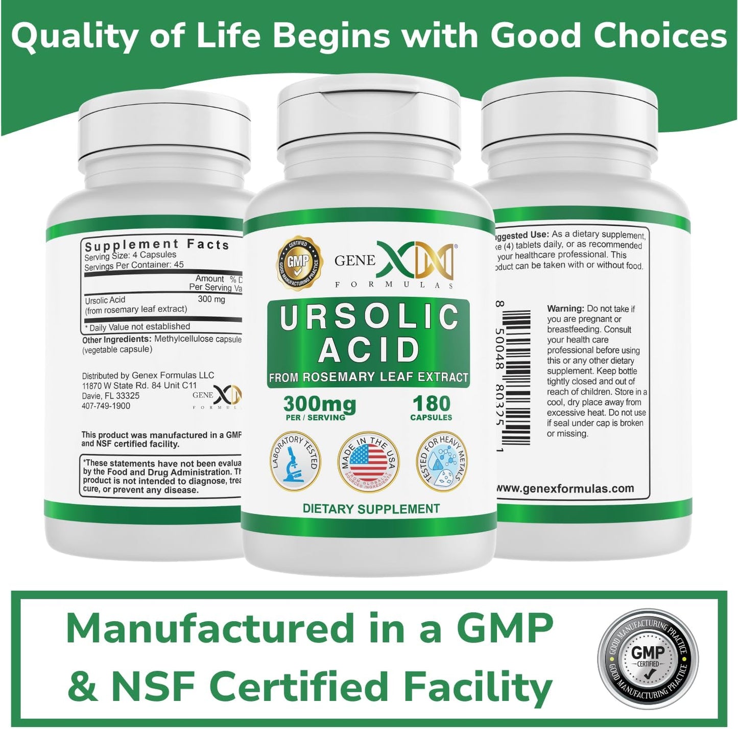 Genex Formulae Ursolic Acid 300mg (180 Capsules) - Sourced from Rosemary Extract, Non-GMO, Gluten-free, Vegetarian - görsel 8