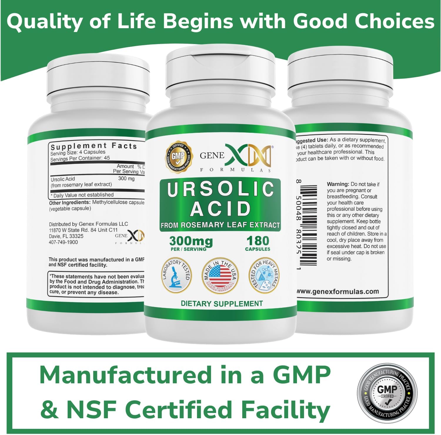 Genex Formulae Ursolic Acid 300mg (180 Capsules) - Sourced from Rosemary Extract, Non-GMO, Gluten-free, Vegetarian - görsel 8