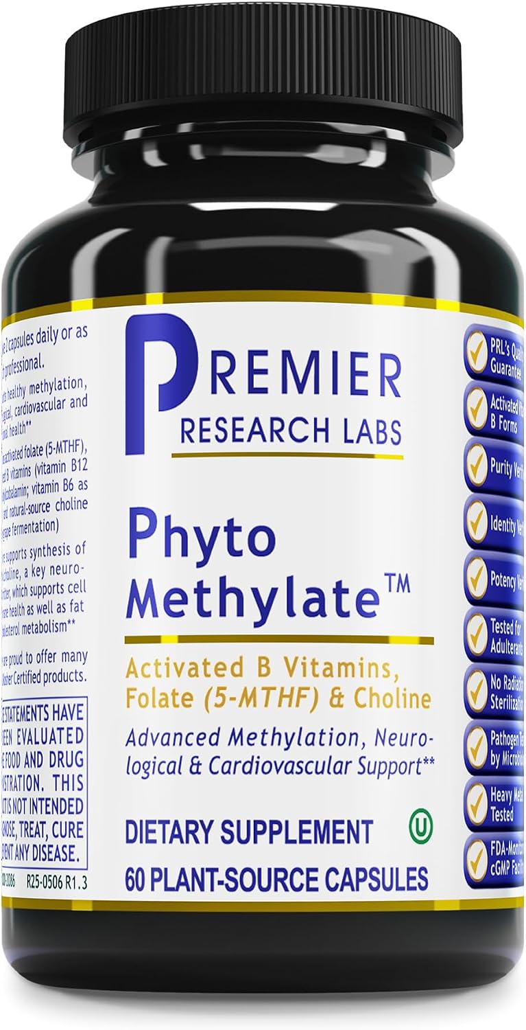 Premier Research Labs Phyto Methylate - Methylated B Vitamin Complex with 5-MTHF and P5P - Supports Methylation, Detox and Cardiovascular Health - 60 Plant-Based Capsules - görsel 1
