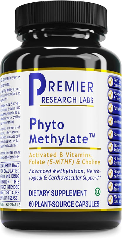 Premier Research Labs Phyto Methylate - Methylated B Vitamin Complex with 5-MTHF and P5P - Supports Methylation, Detox and Cardiovascular Health - 60 Plant-Based Capsules