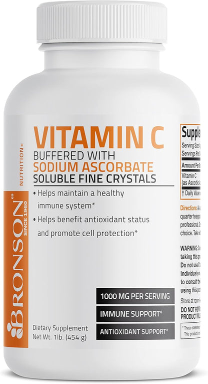 Bronson Buffered Vitamin C Powder – Ascorbic Acid with Sodium Ascorbate, 453 g