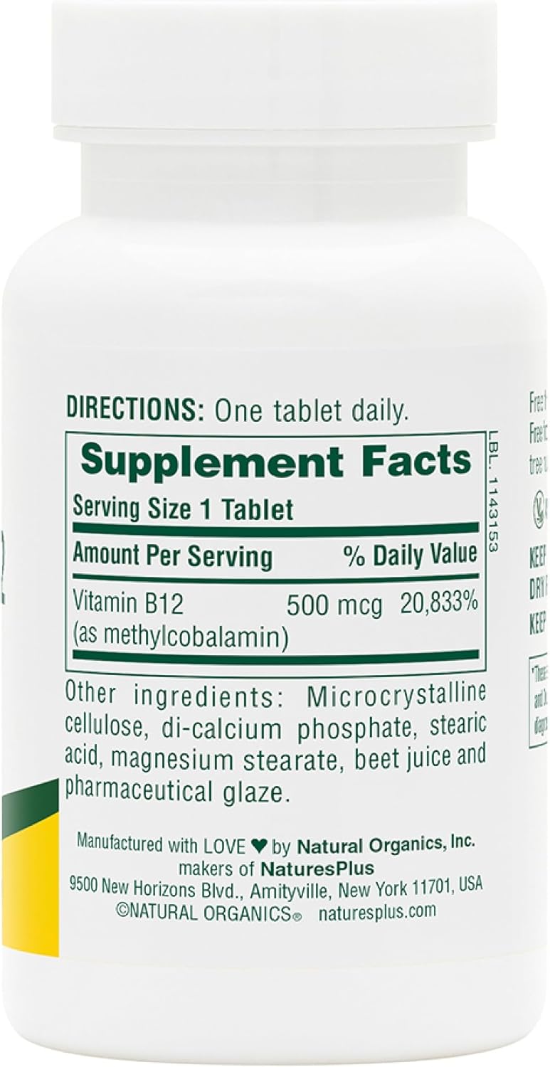 NaturesPlus Vitamin B12 500 mcg – 90 Tablets - görsel 3