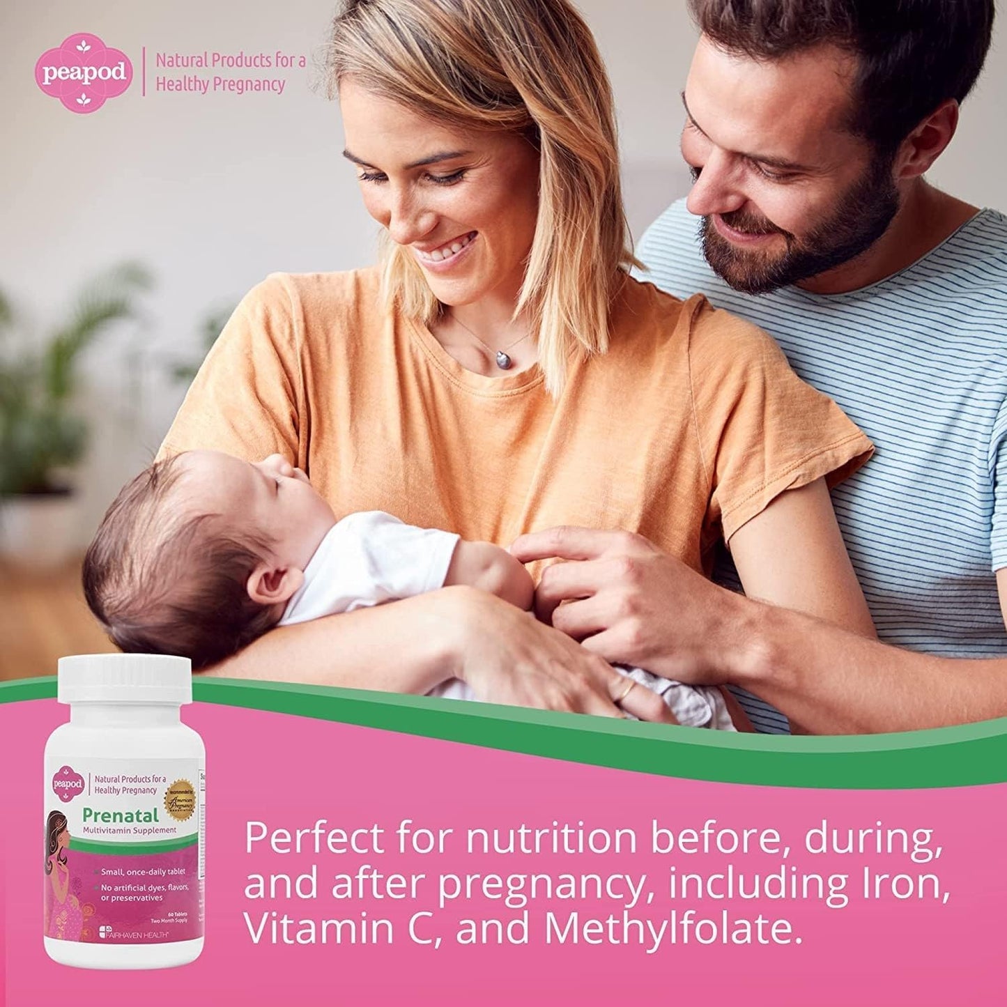 Fairhaven Health Peapod Prenatal Multivitamin – Once Daily, Vanilla Flavour – with Methylfolate, Iron & Vitamin C – 60 Tablets (2-Month Supply) - görsel 4