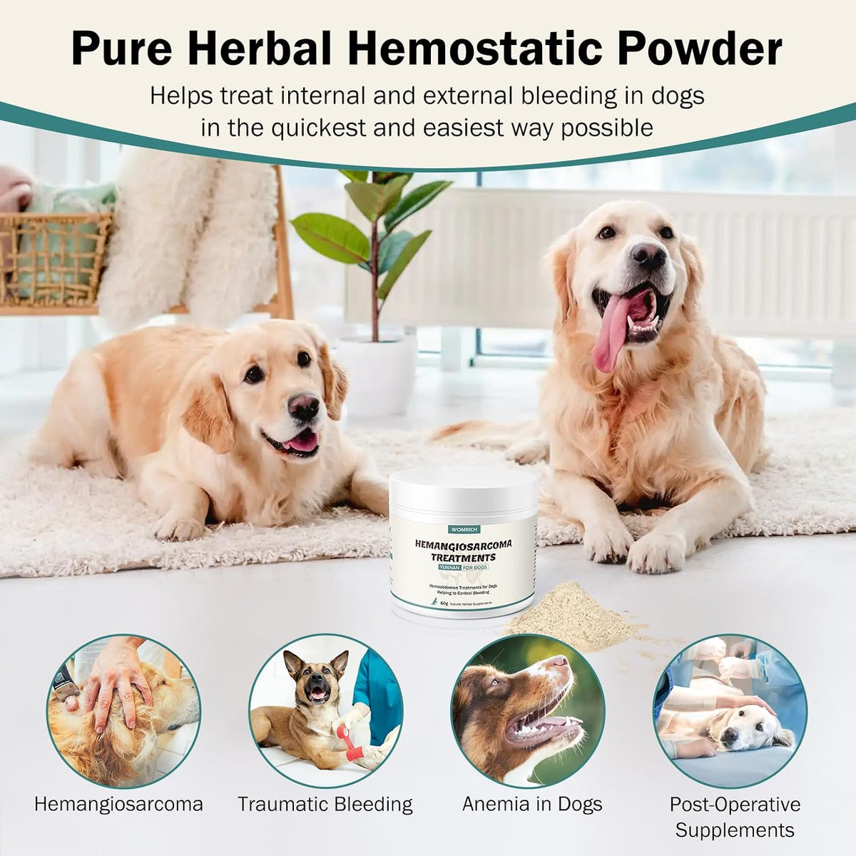 Quick Stop Bleeding for Dogs - Natural Yunnan Sanqi Powder (60g) - görsel 3
