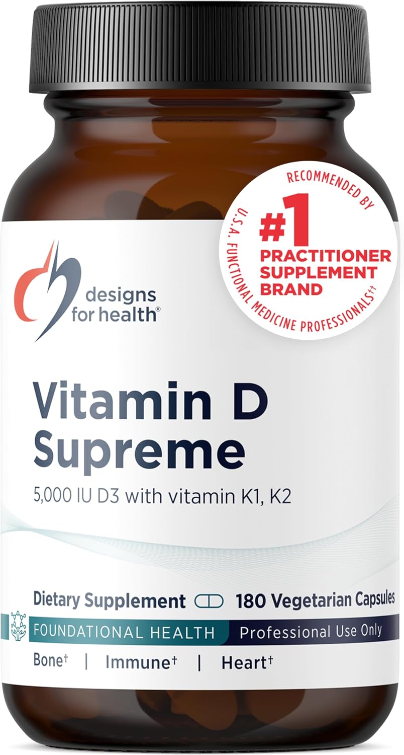 Designs for Health Vitamin D Supreme - Vitamin D3 5000 IU with K2 MK-4 & GG, 180 Capsules - görsel 1