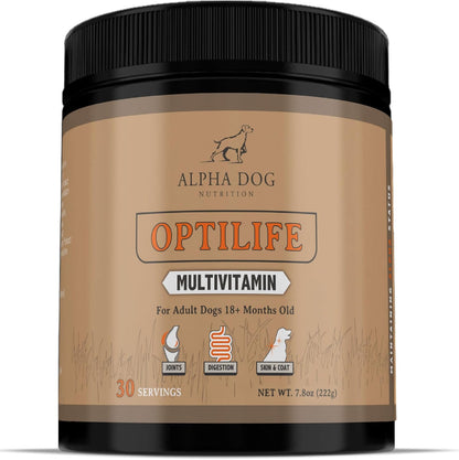 OptiLife Dog Multivitamin Powder - Adult Dog Multivitamin with Probiotics, Allergy Support, Joint Support, Skin & Coat Support - Dog Vitamins and Supplements (30 Servings)