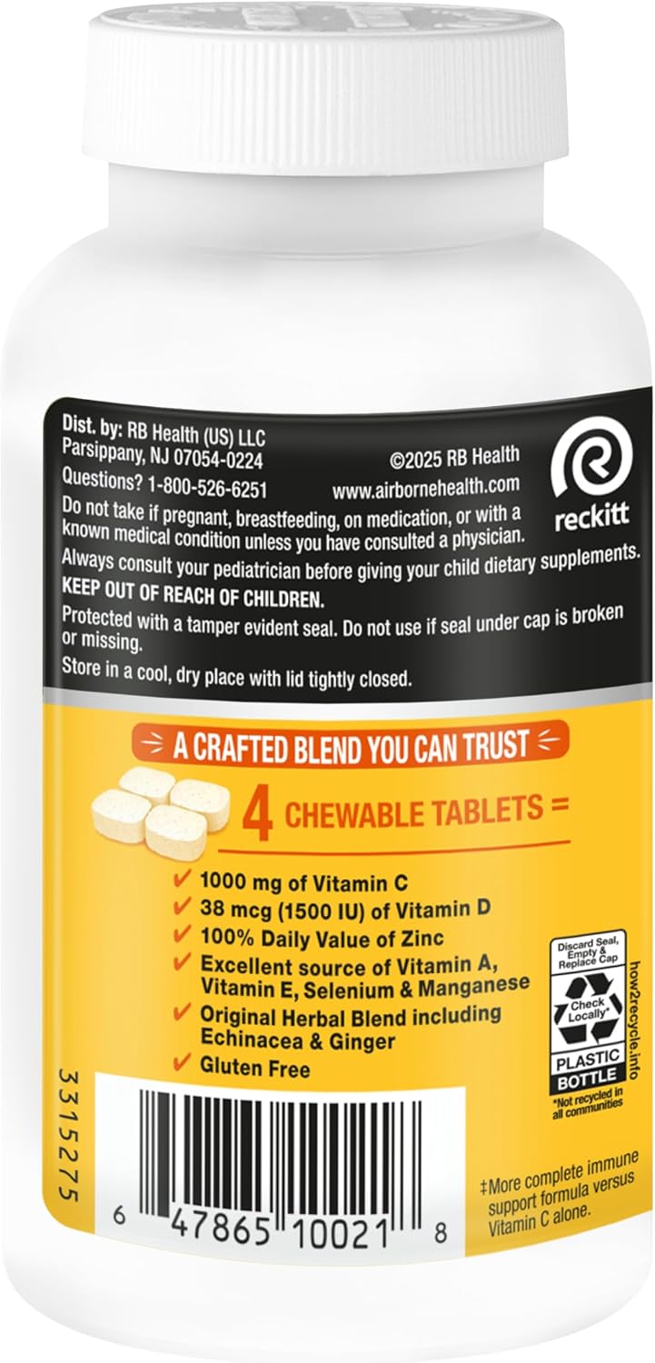 Airborne Citrus Chewable Tablets – Immune Support with 1000 mg Vitamin C – 200 Count - görsel 10