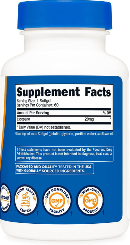 Nutricost Lycopene (20mg) 60 Softgels - Gluten-free, Non-GM