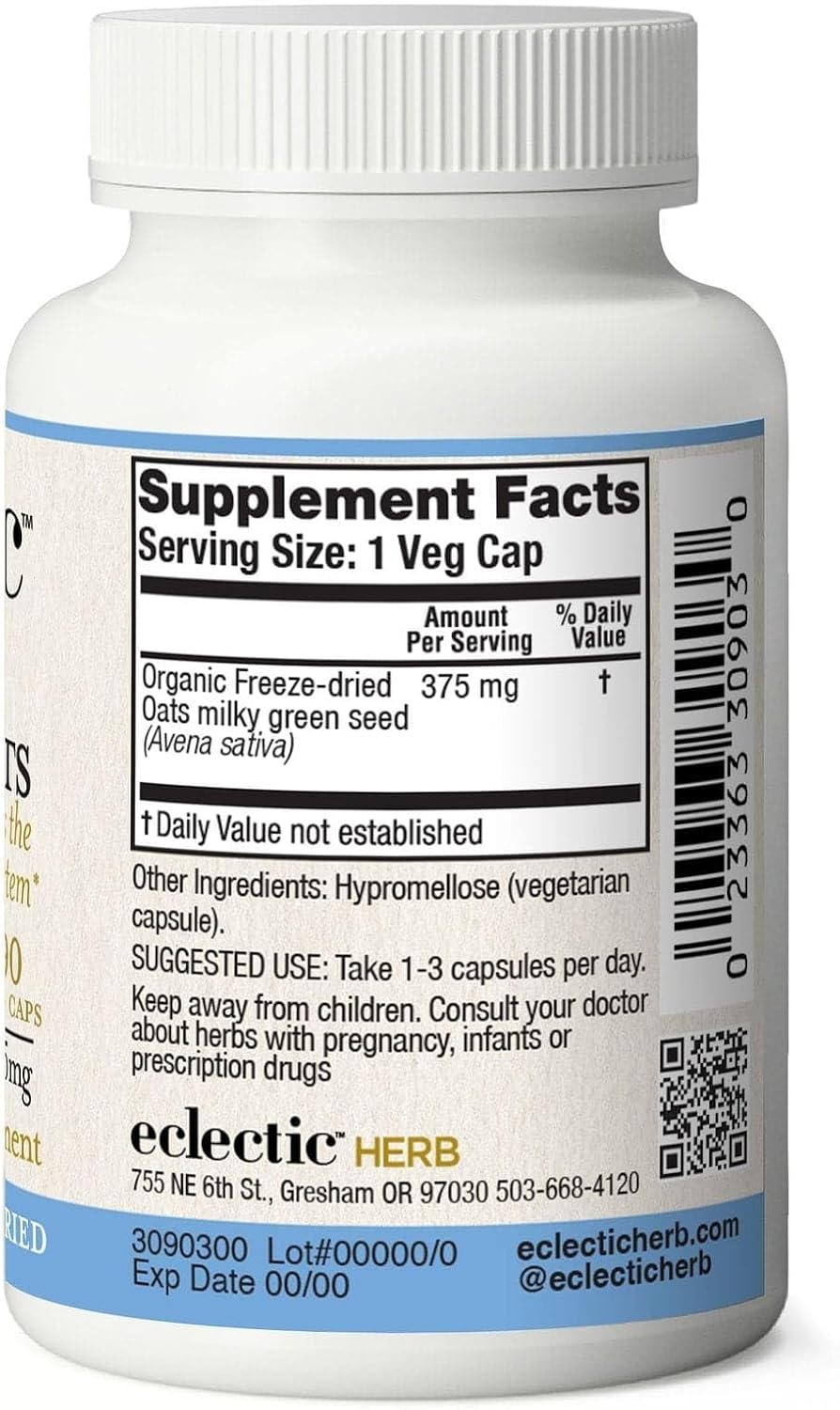 Eclectic Herb - Organic Oats Capsules | Milky Green Oats Avena Sativa | Nervous System Support | Natural Dietary Supplement | US-Grown, Vegan, Non-GMO, Gluten-free (90 CT | 375 mg) - görsel 3