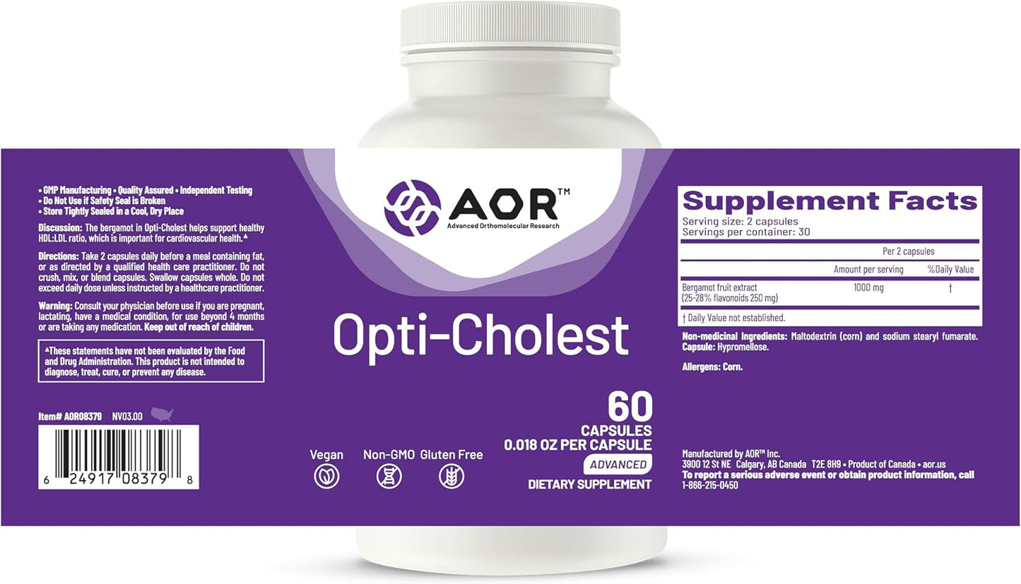 AOR Opti-Cholest Bergamot Extract 1000mg – 60 Vegan Capsules – 30-Day Supply - görsel 9