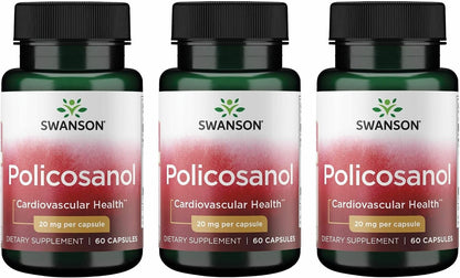 Swanson Policosanol - Food Supplement to Support Cardiovascular Health - All Natural Formula - Helps Maintain Healthy Cholesterol Levels (60 Capsules, 20mg each) 3 Pack