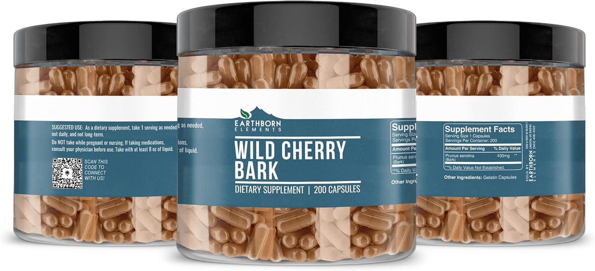 Earthborn Elements Wild Cherry Bark 200 Capsules, Pure & Undiluted, No Additives - görsel 4