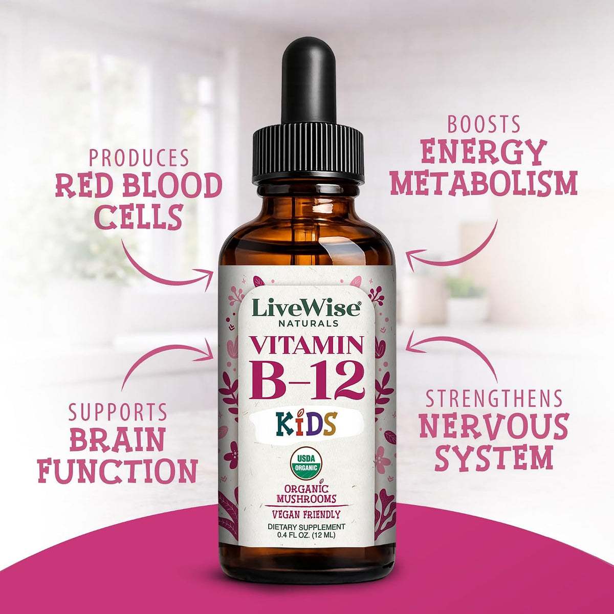 Live Wise Naturals Vitamin B12 Liquid Drops for Children – Vegan, Non-GM, Low Dose (5mcg per serving) - görsel 4
