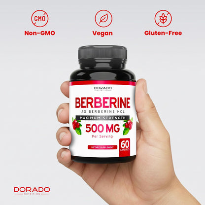 Dorado Nutrition Berberine Supplement 500mg – Digestive and Metabolic Support for Adults – 60 Vegan Capsules