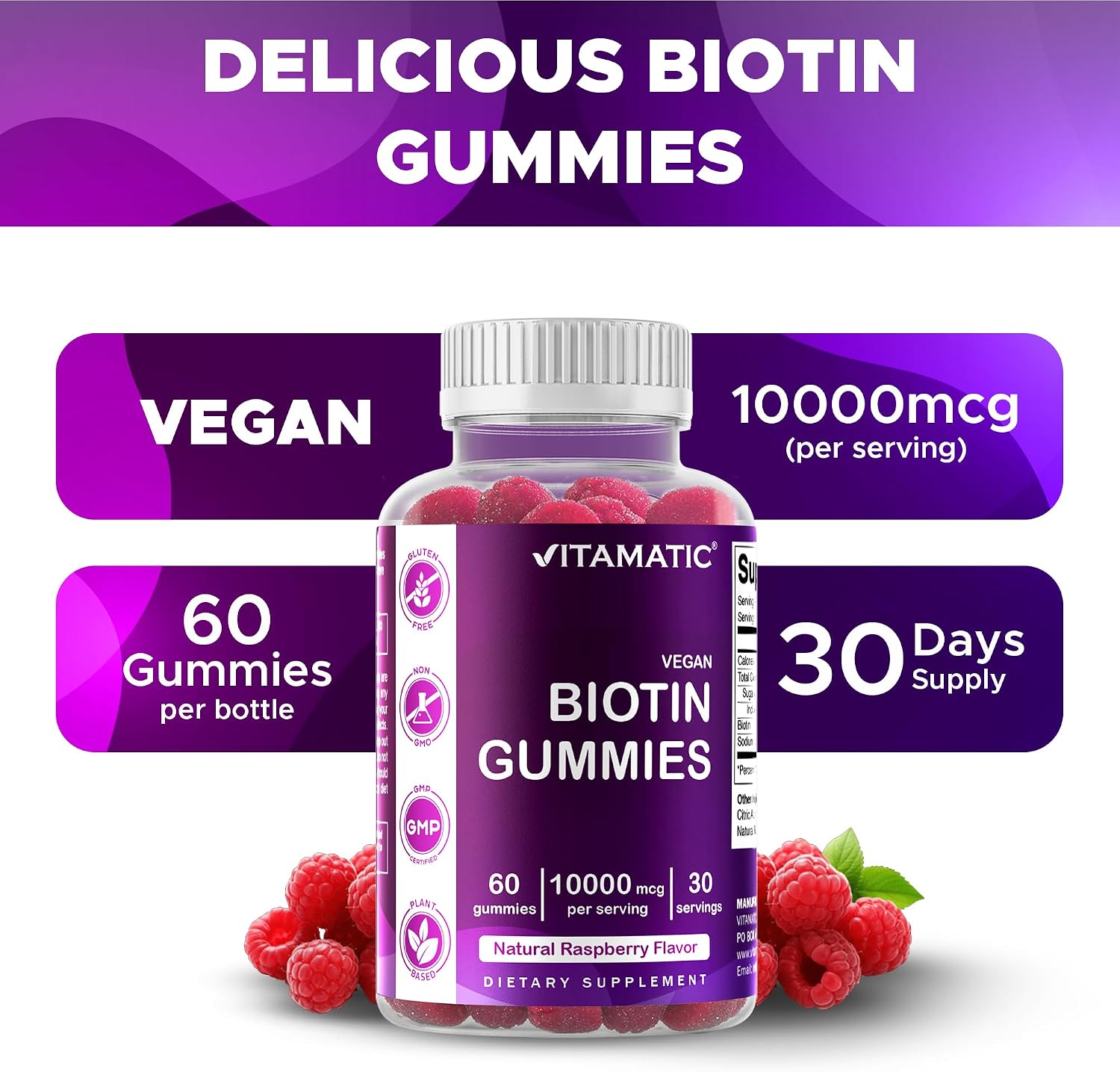 Vitamatic Biotin Gummies 10,000 mcg – 60 Vegan Gummies for Hair, Skin & Nails - görsel 5