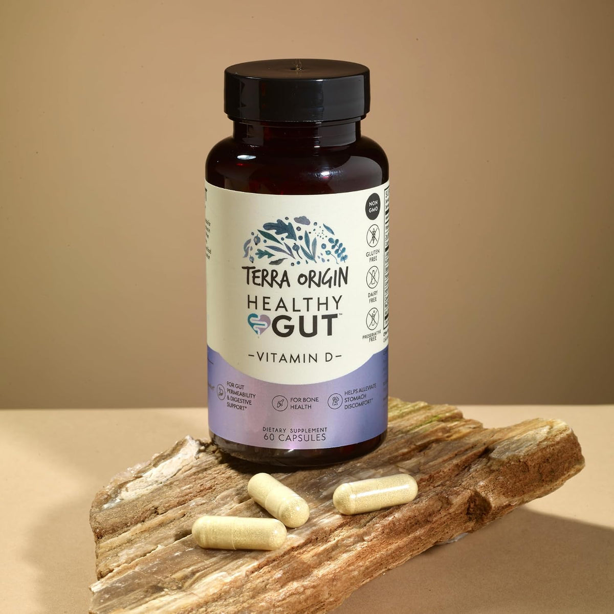 TERRA ORIGIN Healthy Gut with Vitamin D 5000 IU - 60 Capsules | Gut Health Supplement for Men and Women - görsel 2