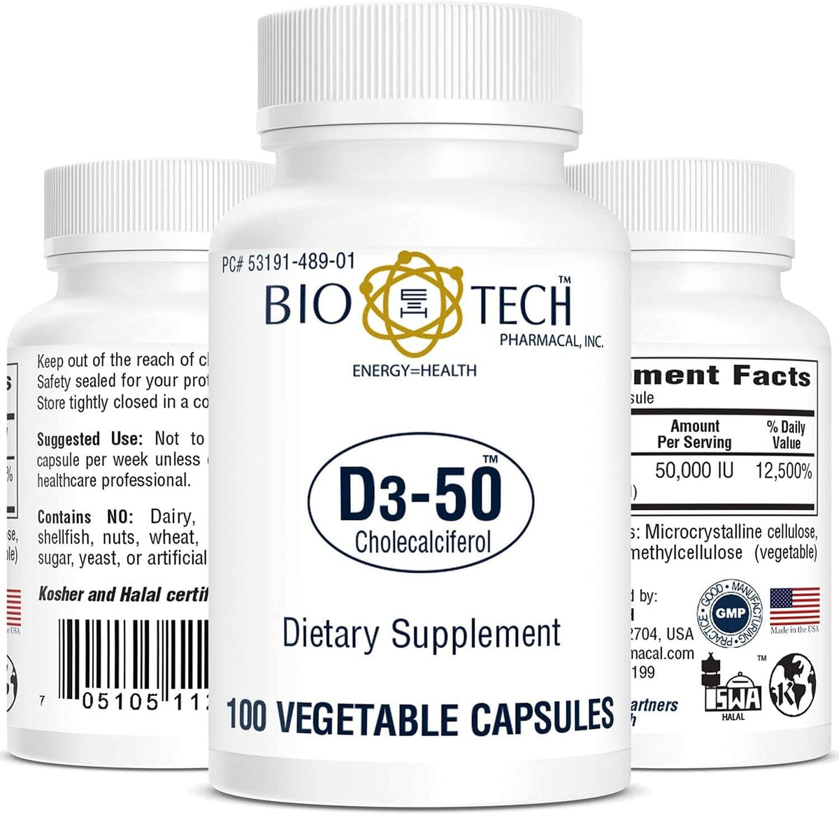 Bio-Tech Pharmacal D3-50 50,000 IU Vitamin D3 – 100 Vegetable Capsules - görsel 2