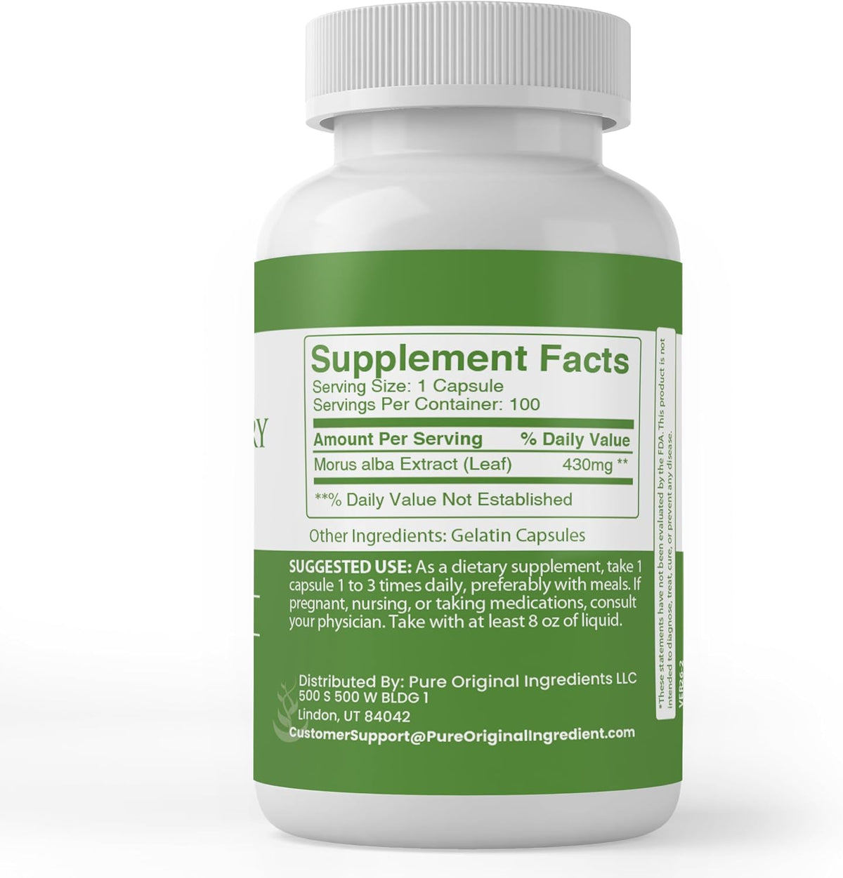 Pure Original Ingredients White Mulberry Leaf Extract - 100 Capsules - görsel 2