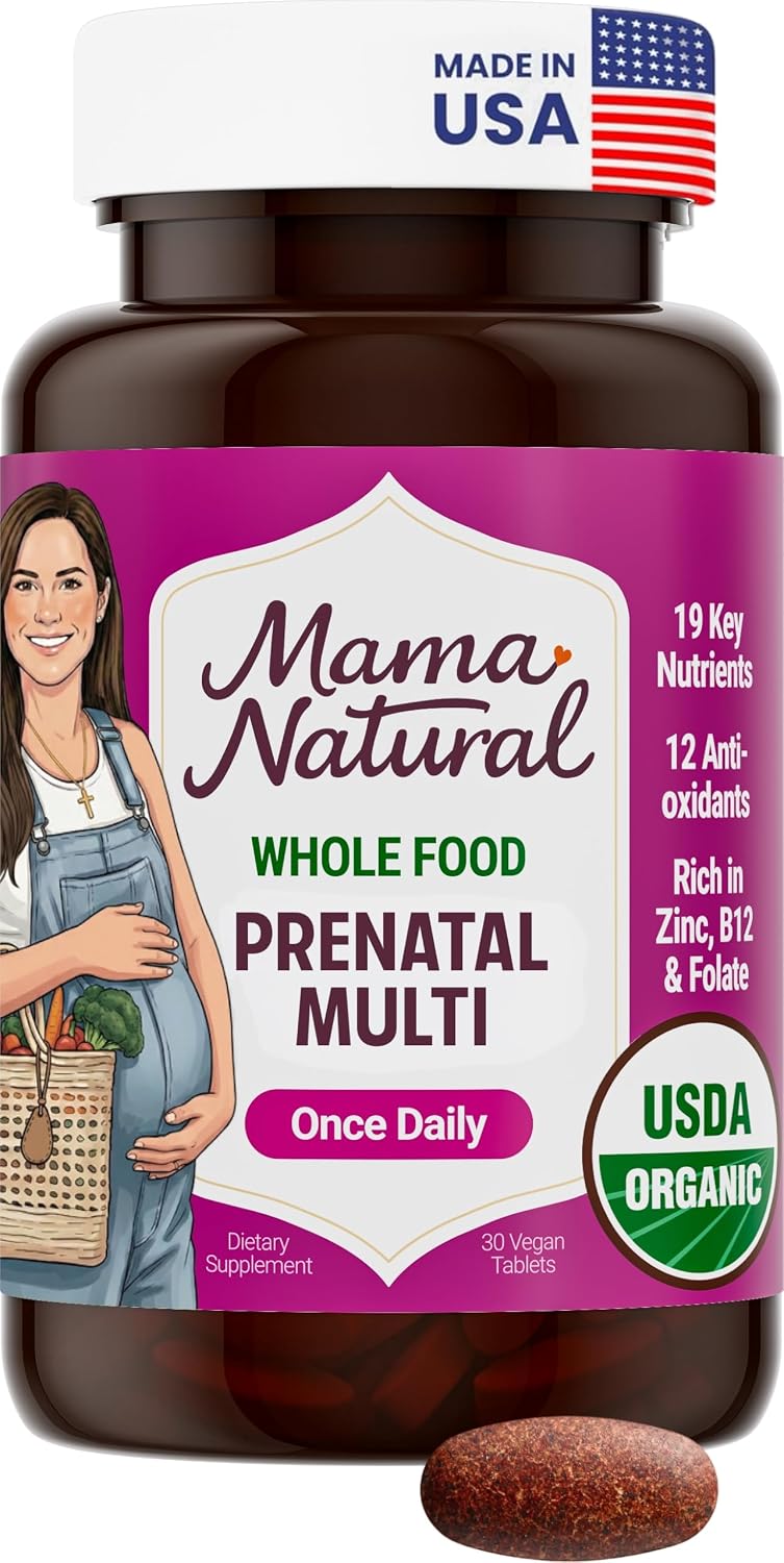 Mama Natural Organic Prenatal Vitamins for Women (30 Servings) | Once-Daily Vegan Prenatal with Folate - görsel 1