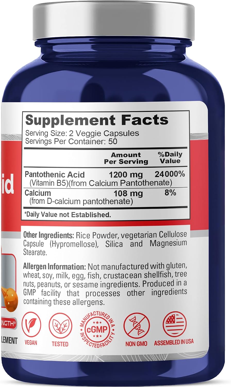 NusaPure Vitamin B5 Pantothenic Acid 1,200mg Per Serving, 100 Capsules - Vegetarian and Vegan, Non-GM Dietary Supplement - görsel 2