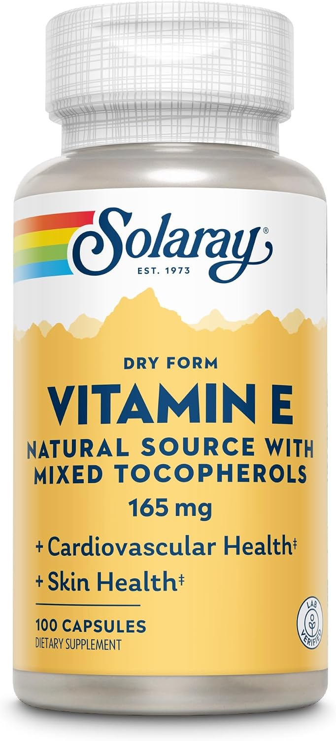 SOLARAY Vitamin E Dry 200 IU with Mixed Tocopherols – Supports Heart & Skin Health – 100 Capsules - görsel 4