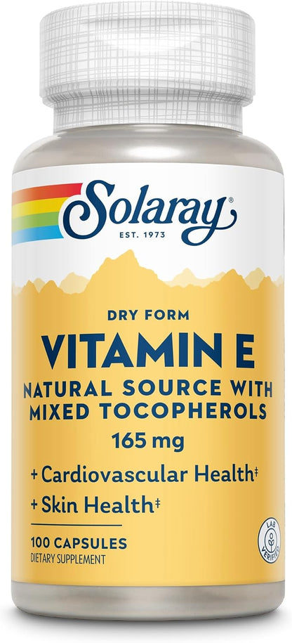 SOLARAY Vitamin E Dry 200 IU with Mixed Tocopherols – Supports Heart & Skin Health – 100 Capsules