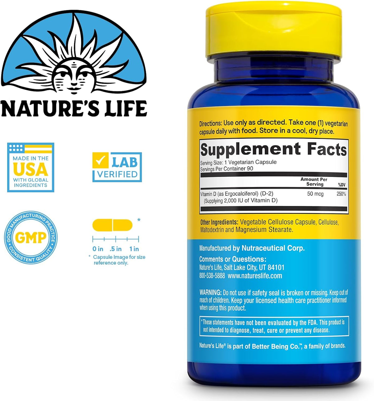 Nature's Life Vitamin D2 2000 IU – 90 Vegetarian Capsules - görsel 2