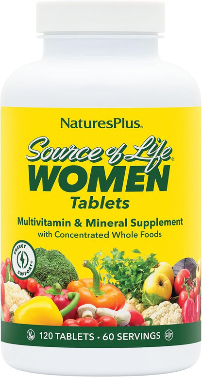 NaturesPlus Source of Life Women - 120 Tablets - Multivitamin & Mineral Supplement with Iron, Calcium, Folate & Lutein - Gluten Free, Vegetarian