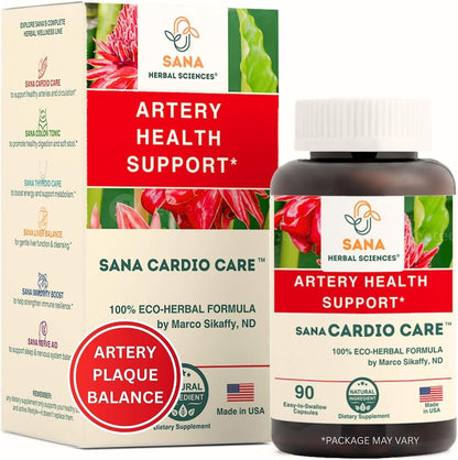 Artery Plaque Removal Formula – 4-Element All-Natural Supplement to Support Blood Pressure, Healthy Cholesterol & Heart Rhythm – 90 Easy-to-Swallow Capsules – Sana Herbal