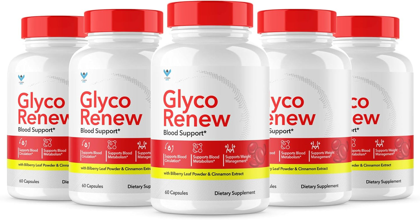 (5 Pack) Glyco Renew Blood Support Supplement - GlycoRenew Pills Original Formula Glycogen Clean Advanced Extra Strength, Glycol Renewal Capsules Renewed Natural Ingredients (300 Capsules) - görsel 1