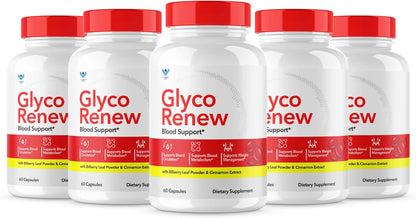 (5 Pack) Glyco Renew Blood Support Supplement - GlycoRenew Pills Original Formula Glycogen Clean Advanced Extra Strength, Glycol Renewal Capsules Renewed Natural Ingredients (300 Capsules)