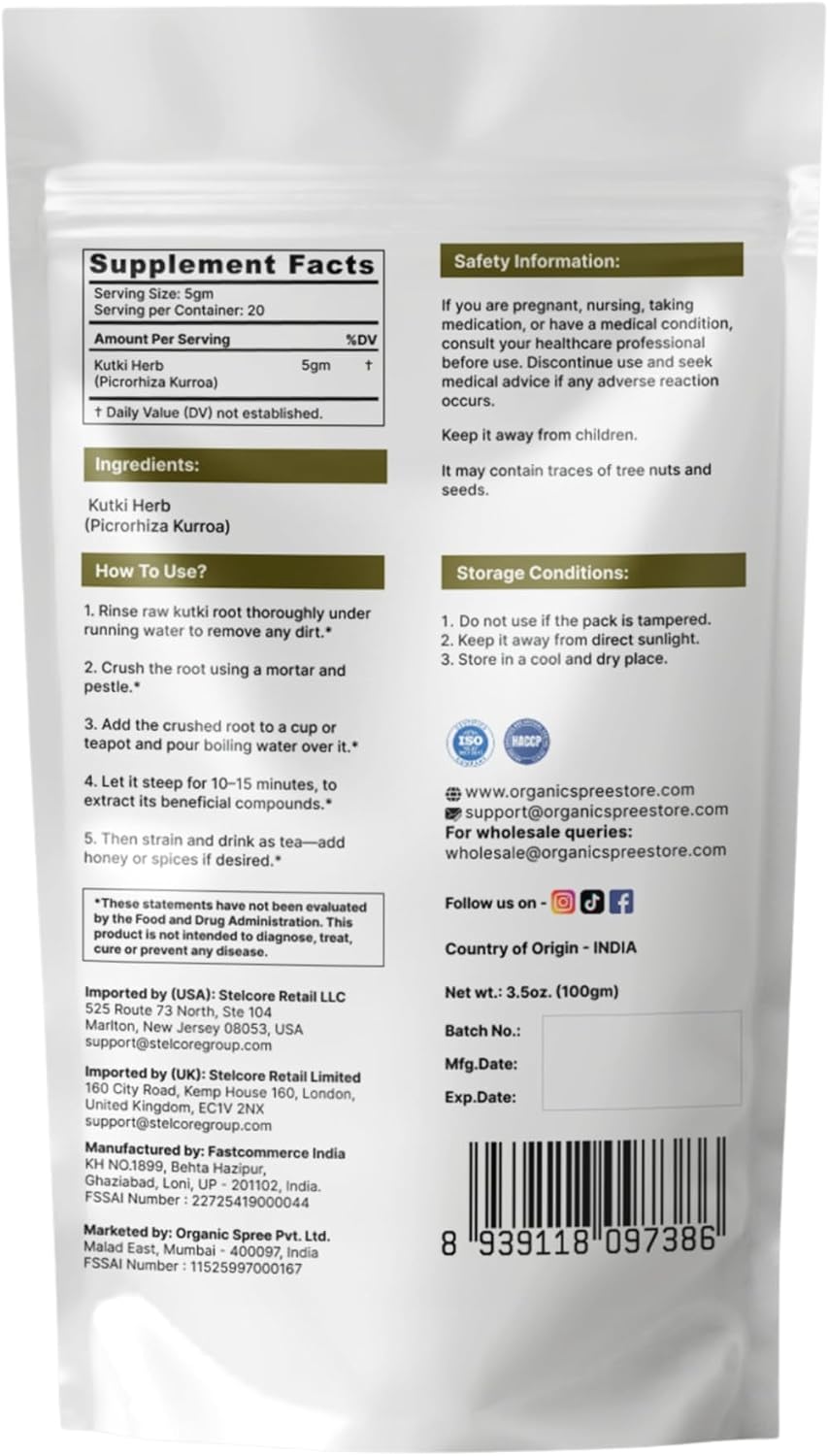 Organic Spree Kutki Herb (Picrorhiza Kurroa) - 100g (Pack of 2) - görsel 2