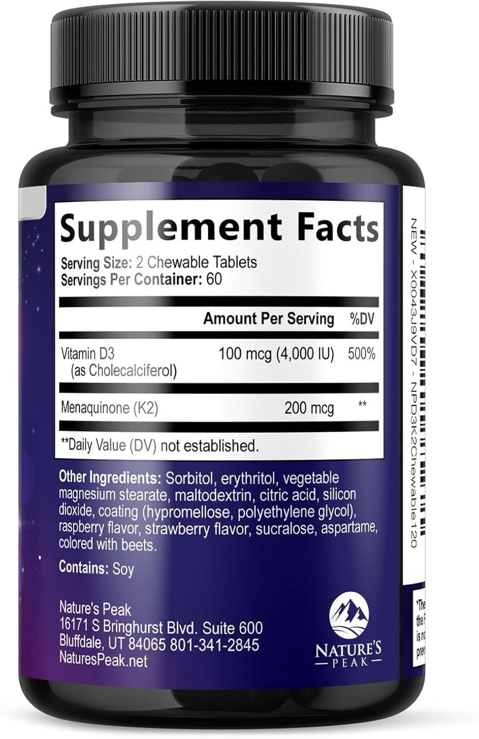 Vitamin D3 K2 - 5000 IU Vitamin D3 & 100 mcg Vitamin K2 MK-7 per Serving - Bone, Heart, & Immune Health Support - Calcium Absorption - D3K2 Berry Chew, Gluten-free, Non-GMO - 120 Tablets - görsel 9