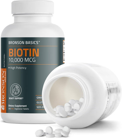 Bronson Biotin 10,000mcg, 360 Tablets - Contributes to Normal Hair, Skin & Nails