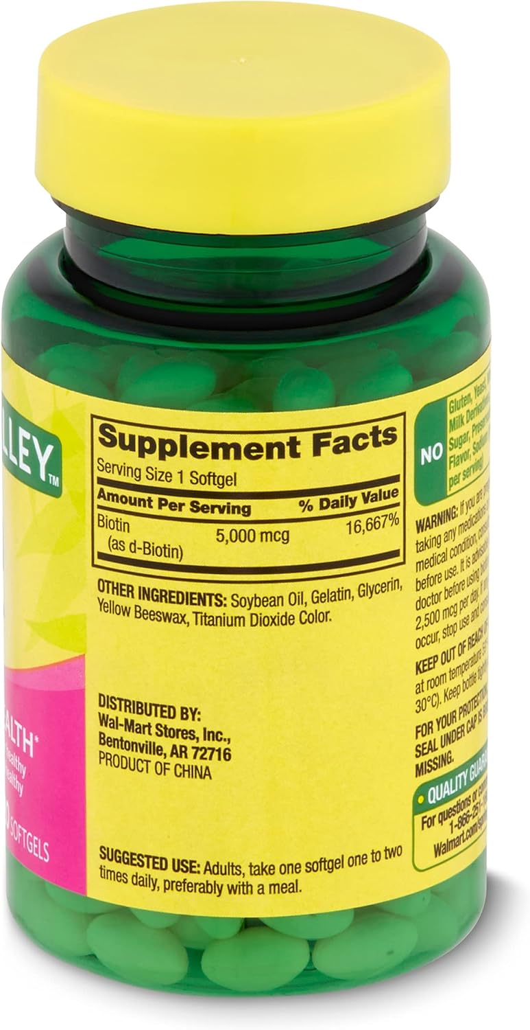 Spring Valley Biotin 5000 mcg, Super Potency, 120 Soft gel capsule Capsules - görsel 7